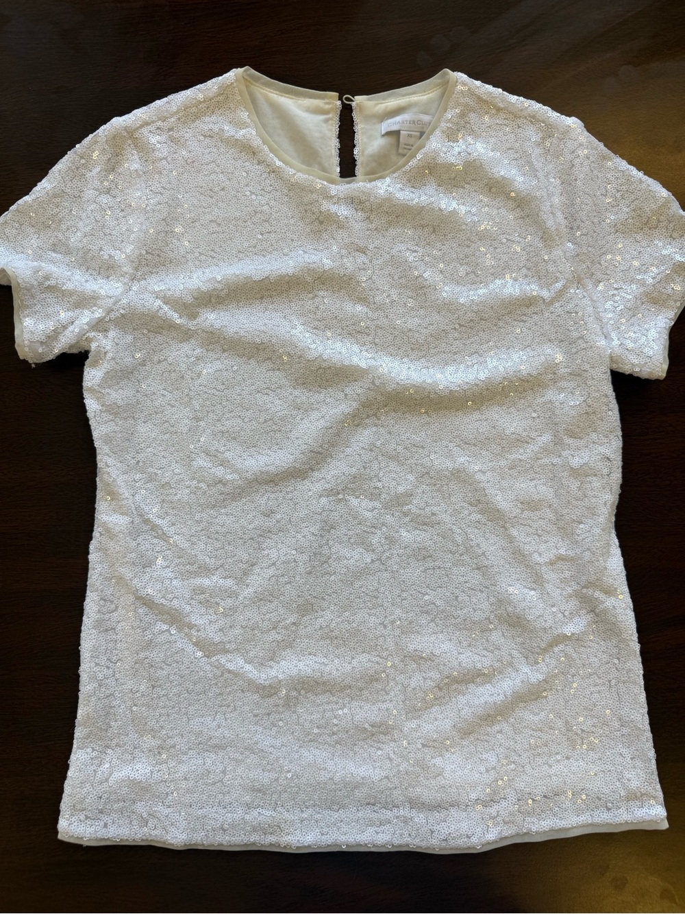 Charter Club Sequin Short-Sleeve Crewneck Top - White